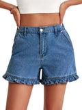 ⏰Hot Sale-Women's Summer Ruffled High Waisted Denim Shorts