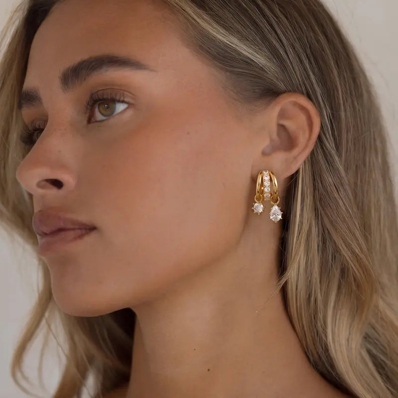 Layered Gold Hoop Earrings – Diamond-Look CZ Design