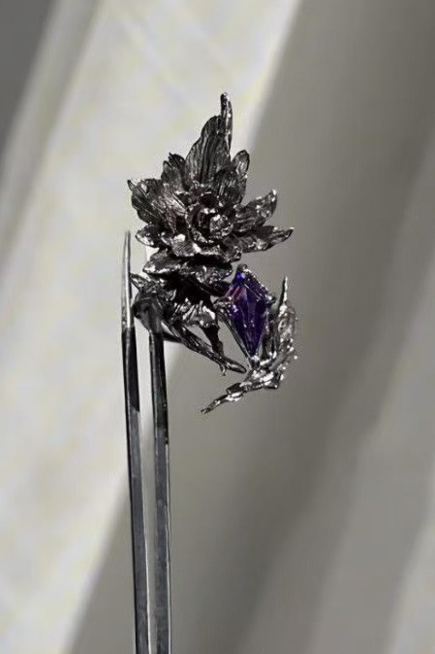 3D Floral Rhinestone Thorn Ring