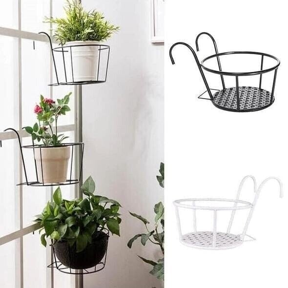 🌿 No-Drill Hanging Plant Stand – Strong Metal Balcony Railing Flower Holder (Up to 27.5 lbs Load)
