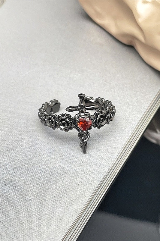 Gothic Dark Style Red Diamond Stackable Ring