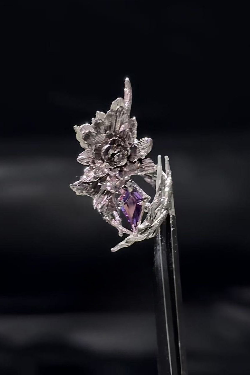 3D Floral Rhinestone Thorn Ring