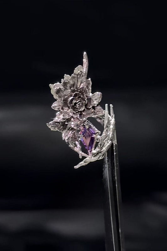 3D Floral Rhinestone Thorn Ring