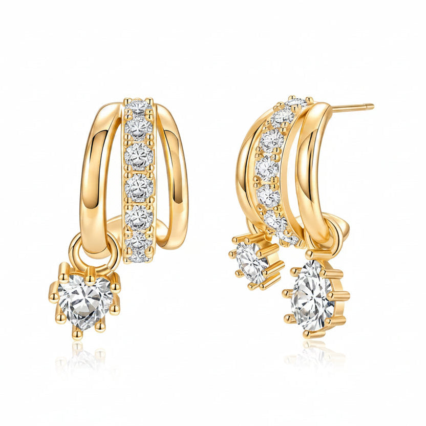 Layered Gold Hoop Earrings – Diamond-Look CZ Design