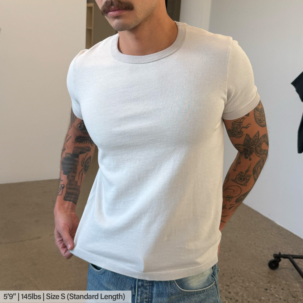 Diego Muscle Tee | Heavyweight | 13.5oz | Ringer - Tonal Bone Grey