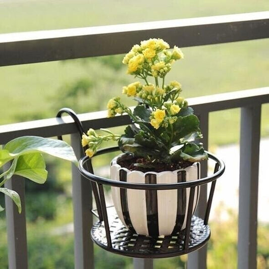 🌿 No-Drill Hanging Plant Stand – Strong Metal Balcony Railing Flower Holder (Up to 27.5 lbs Load)