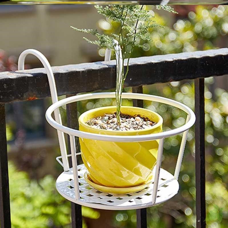 🌿 No-Drill Hanging Plant Stand – Strong Metal Balcony Railing Flower Holder (Up to 27.5 lbs Load)