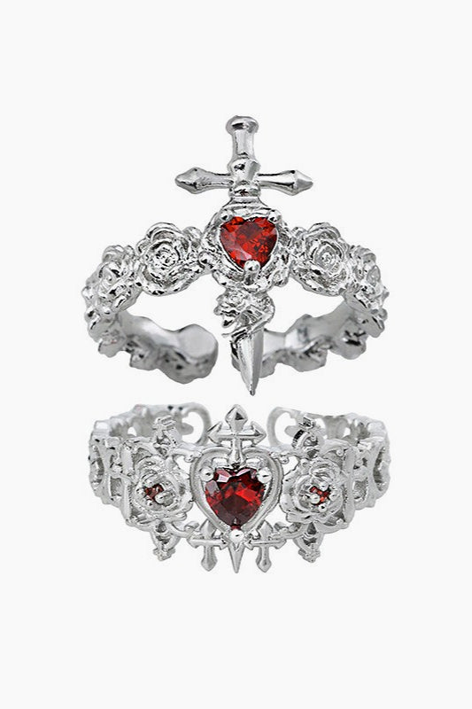 Gothic Rose Cross Sword Heart Ring