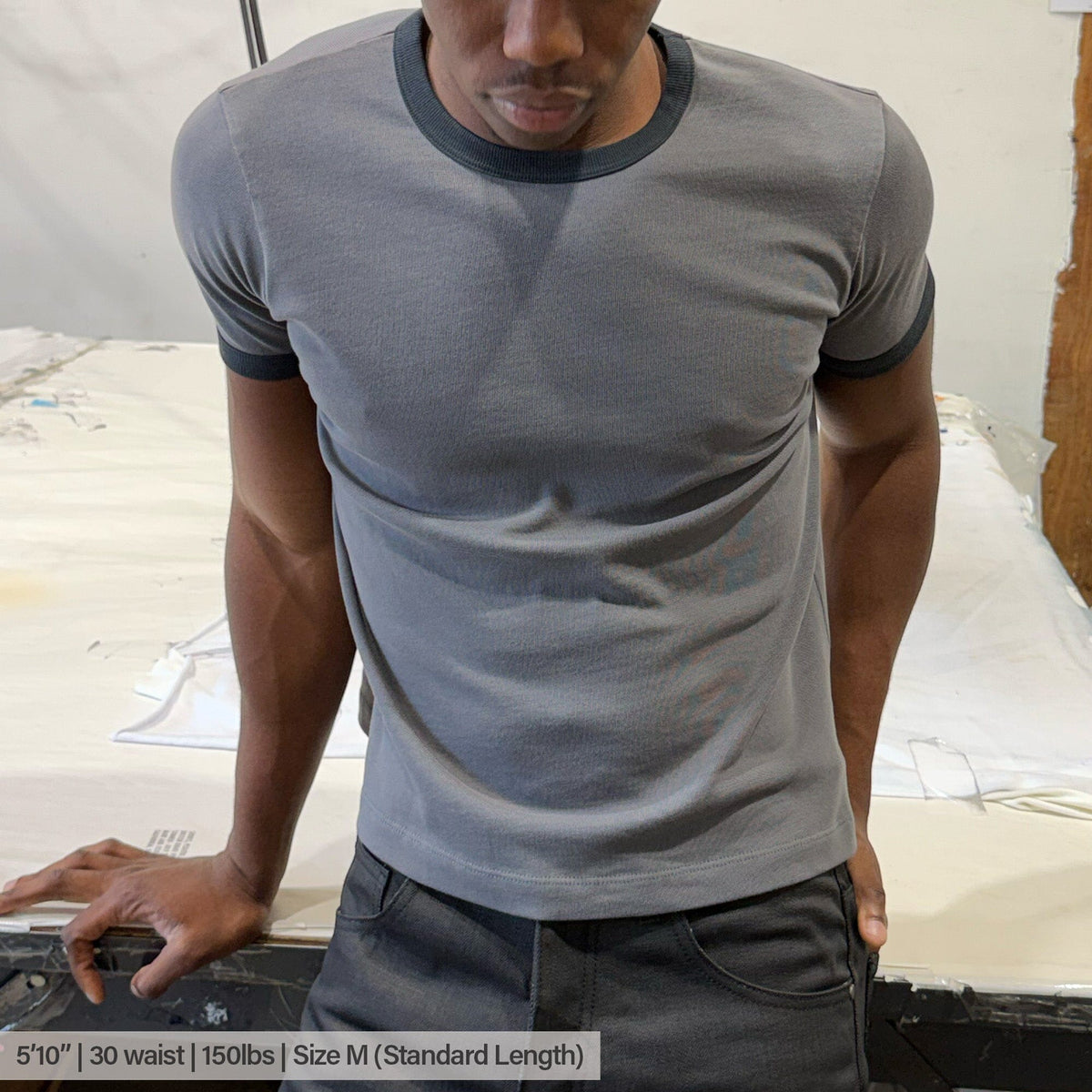 Diego Muscle Tee | Heavyweight | 13.5oz | Ringer - Vintage Grey | Black