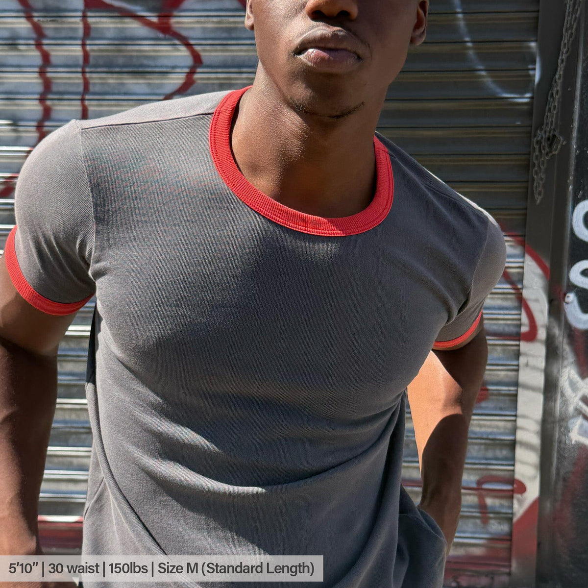 Diego Muscle Tee | Heavyweight | 13.5oz | Ringer - Vintage Grey | Red