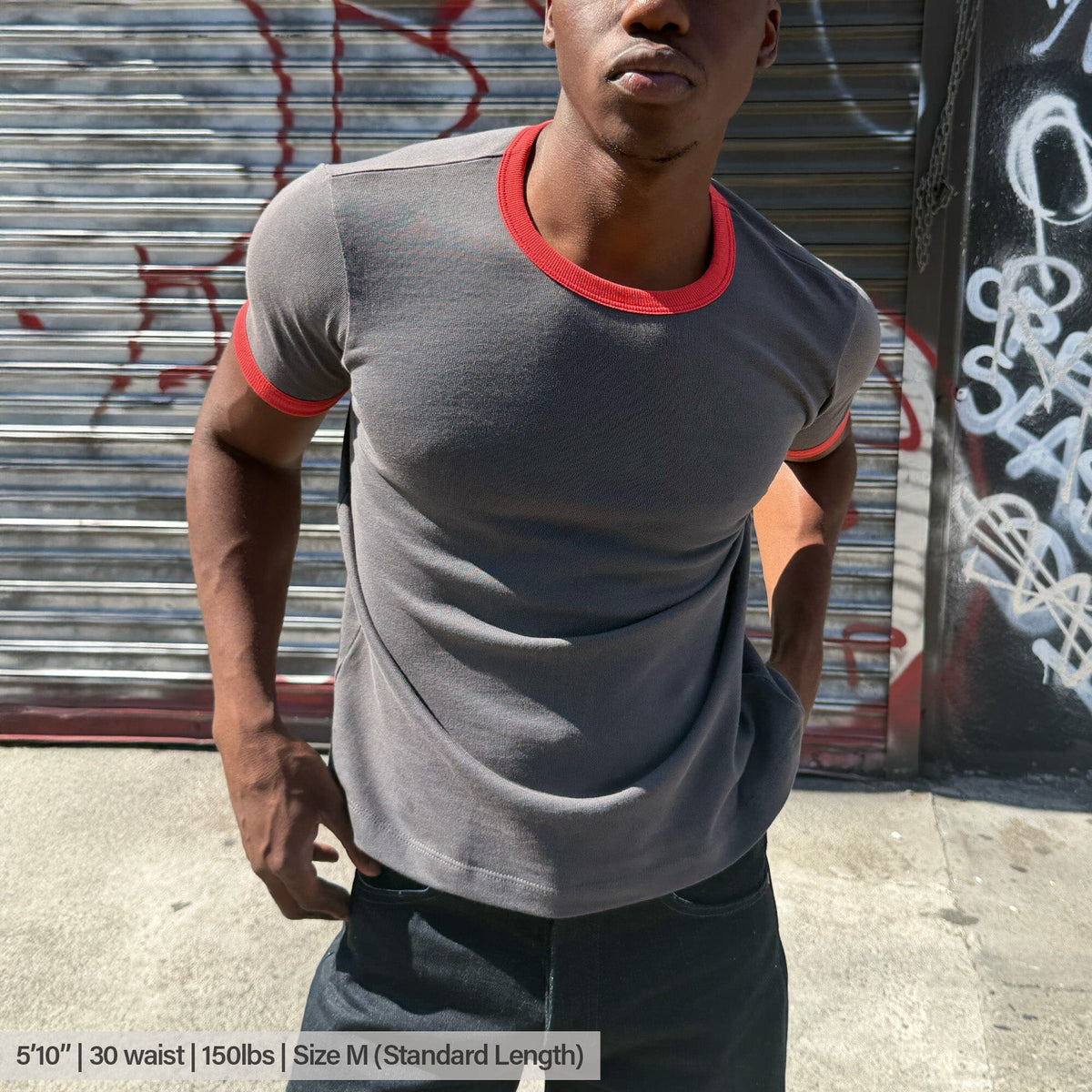 Diego Muscle Tee | Heavyweight | 13.5oz | Ringer - Vintage Grey | Red