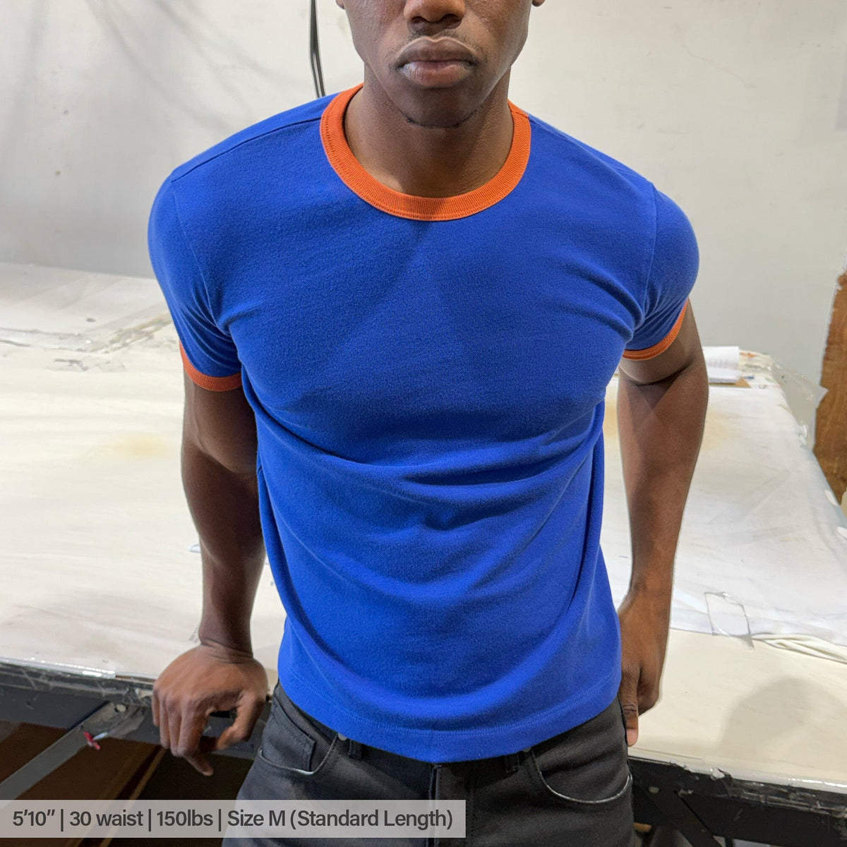 Diego Muscle Tee | Heavyweight | 13.5oz | Ringer - NY Blue | Orange
