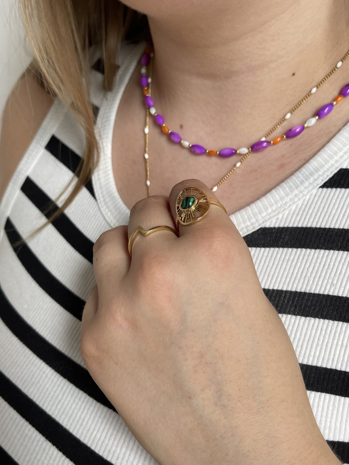 Claudia - Ring - Natural Stone - Stainless Steel - Adjustable