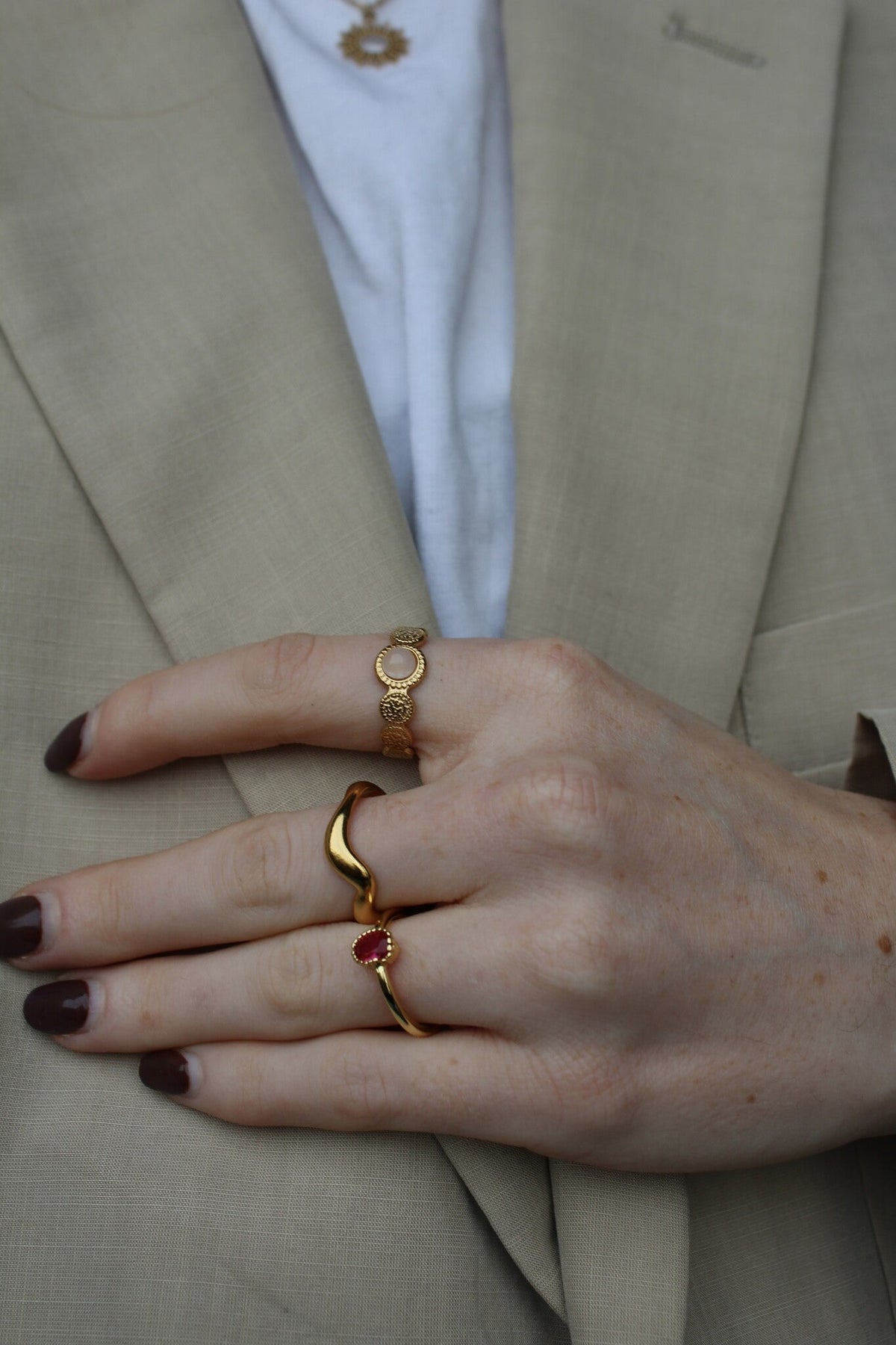Noé - Ring - Natural Stone - Stainless Steel - Adjustable