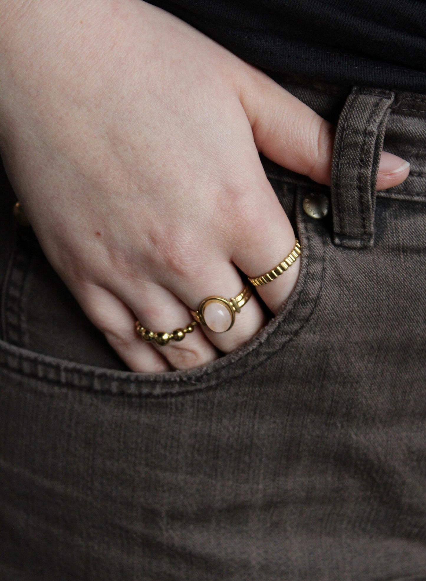 Megane - Ring - Natural Stone - Stainless Steel - Adjustable