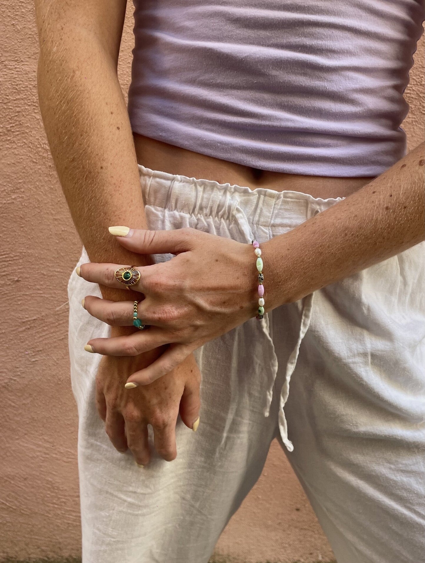 Claudia - Ring - Natural Stone - Stainless Steel - Adjustable
