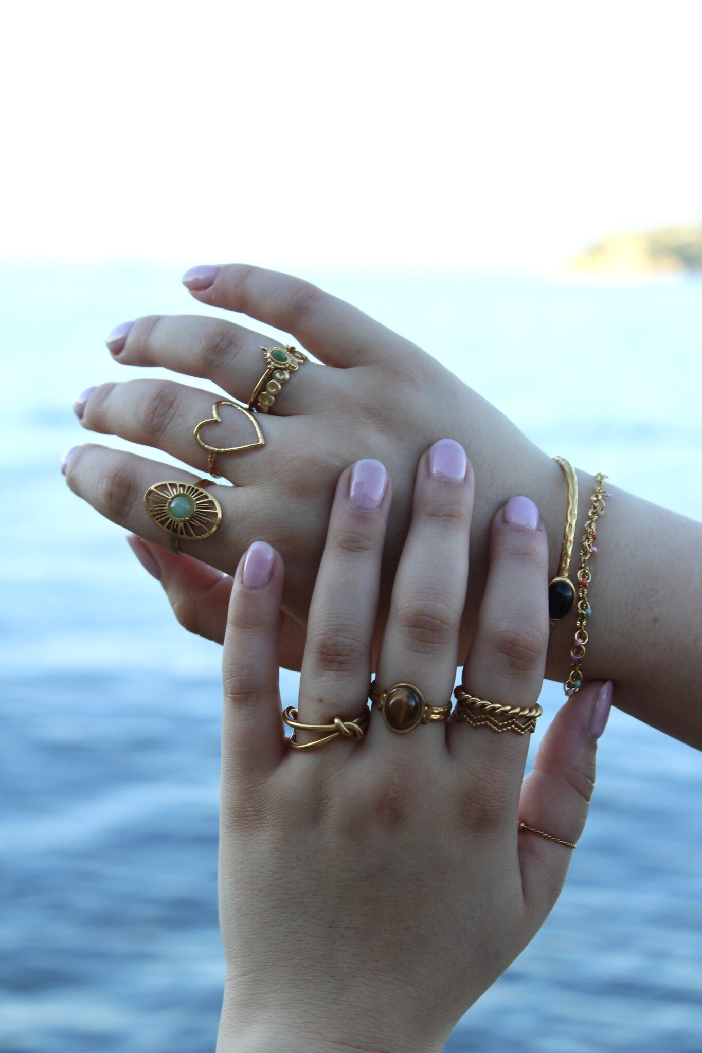 Megane - Ring - Natural Stone - Stainless Steel - Adjustable
