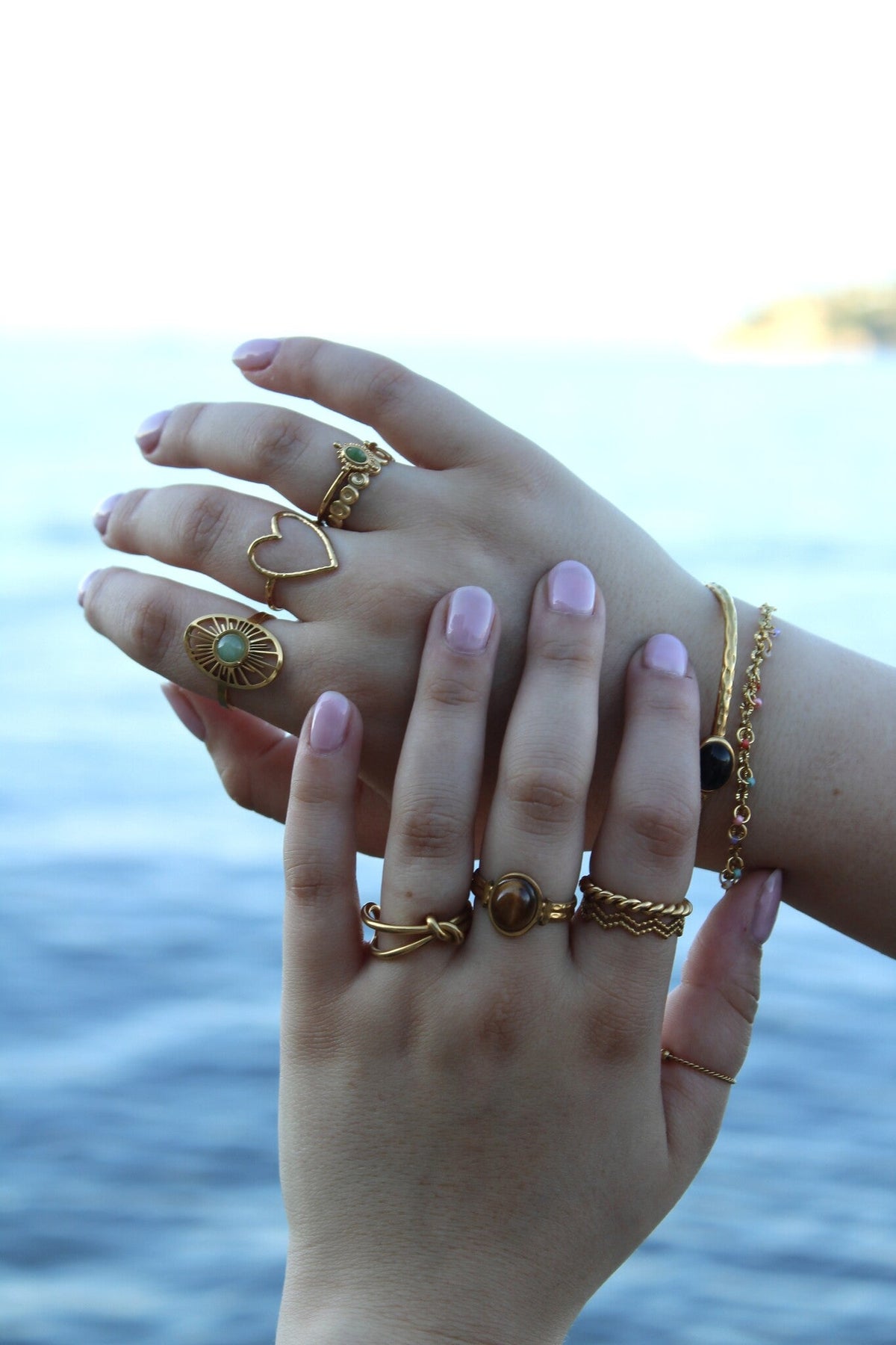 Megane - Ring - Natural Stone - Stainless Steel - Adjustable