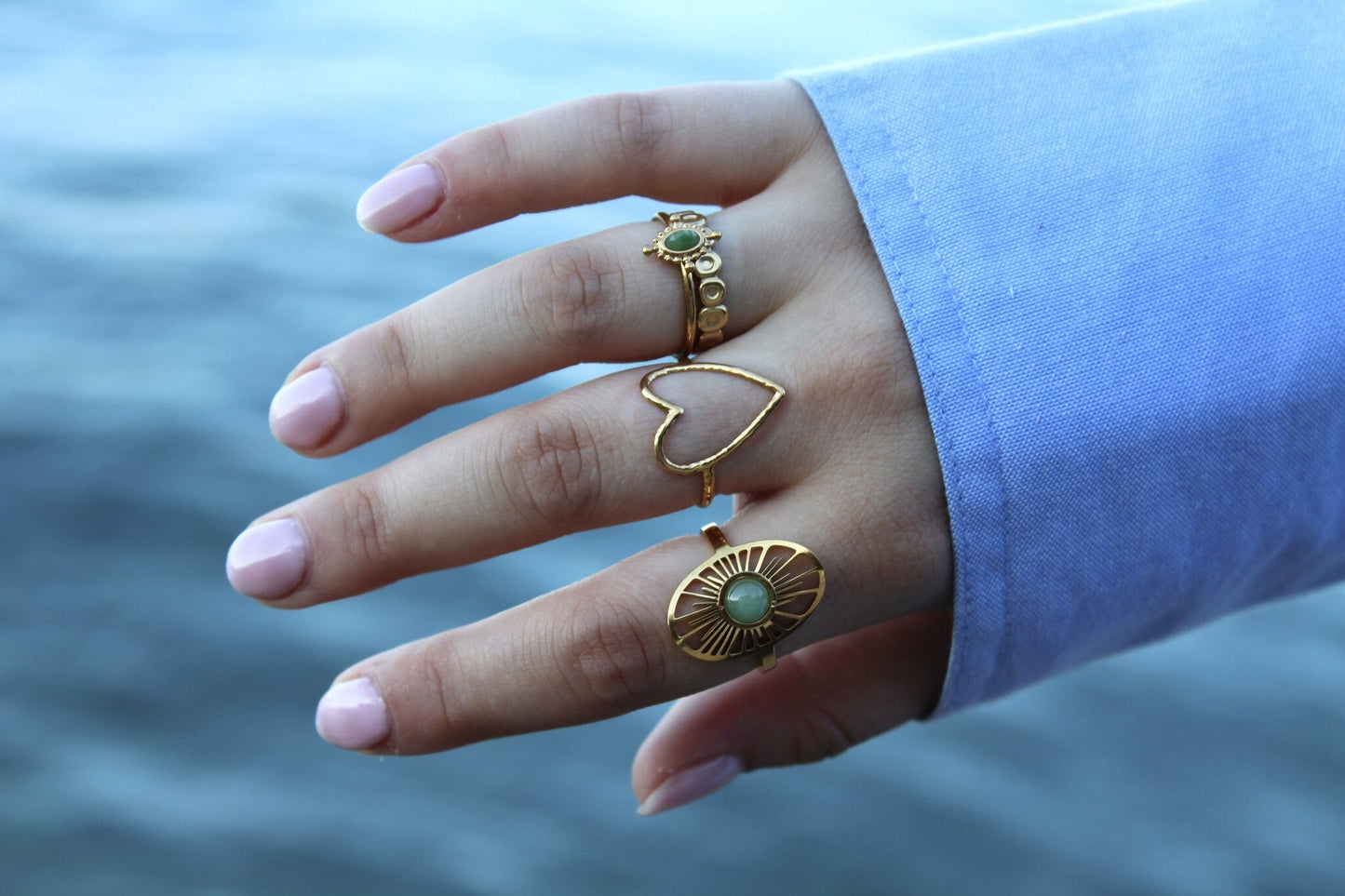 Claudia - Ring - Natural Stone - Stainless Steel - Adjustable
