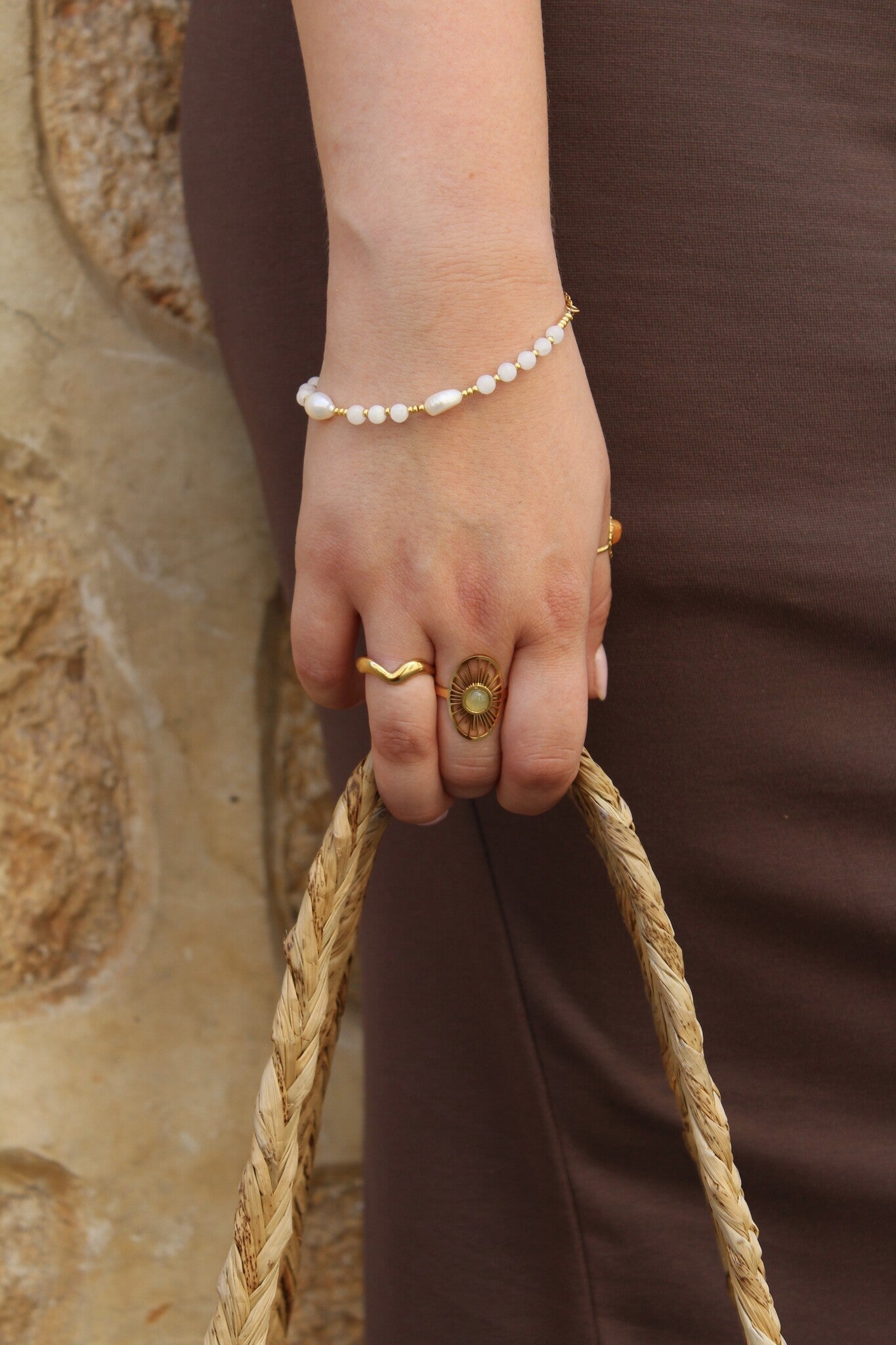 Claudia - Ring - Natural Stone - Stainless Steel - Adjustable