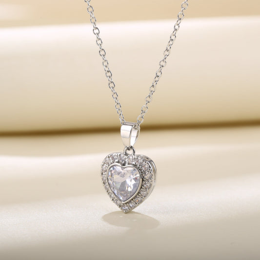18K White Gold Plated Crystal Heart Necklace