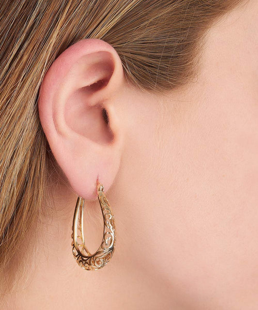 18K Gold Plated Filigree Hoop Earrings