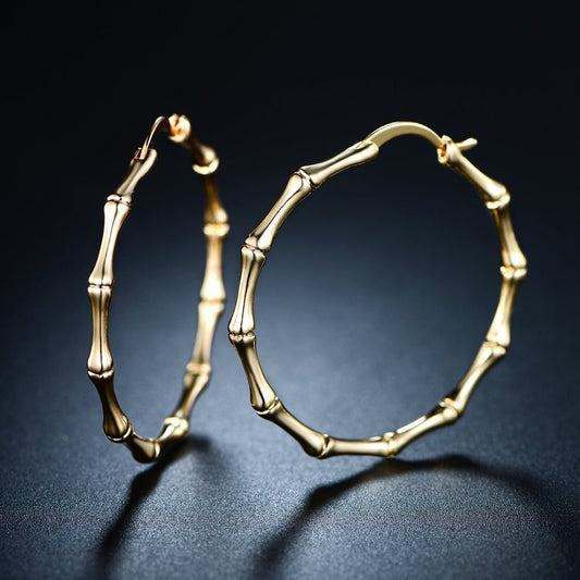 18K Gold Plated Bamboo Hoop Earrings