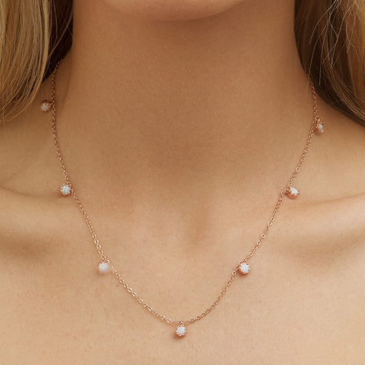 18K White Gold Plated Fire Opal Stone Necklace