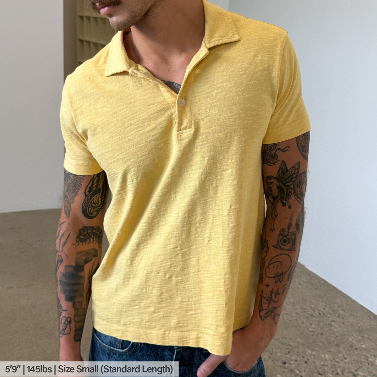 Los Feliz Crop Muscle Polo | Slub - Butter Yellow