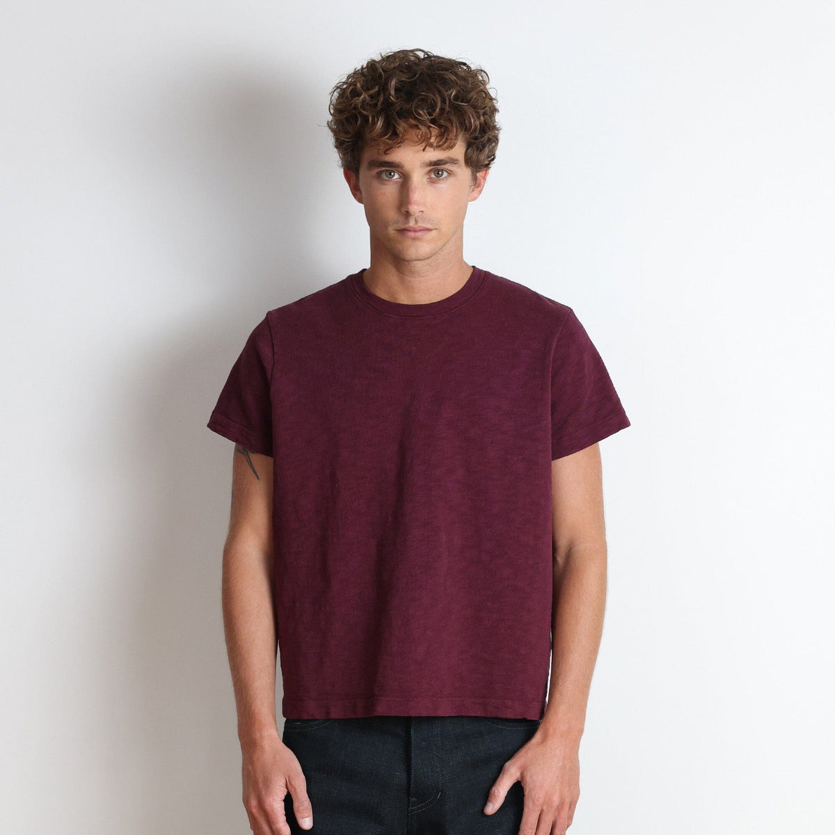 Silverlake Crop Tee III | Boxy, Relaxed Fit | Heavyweight Slub - Vintage Burgundy