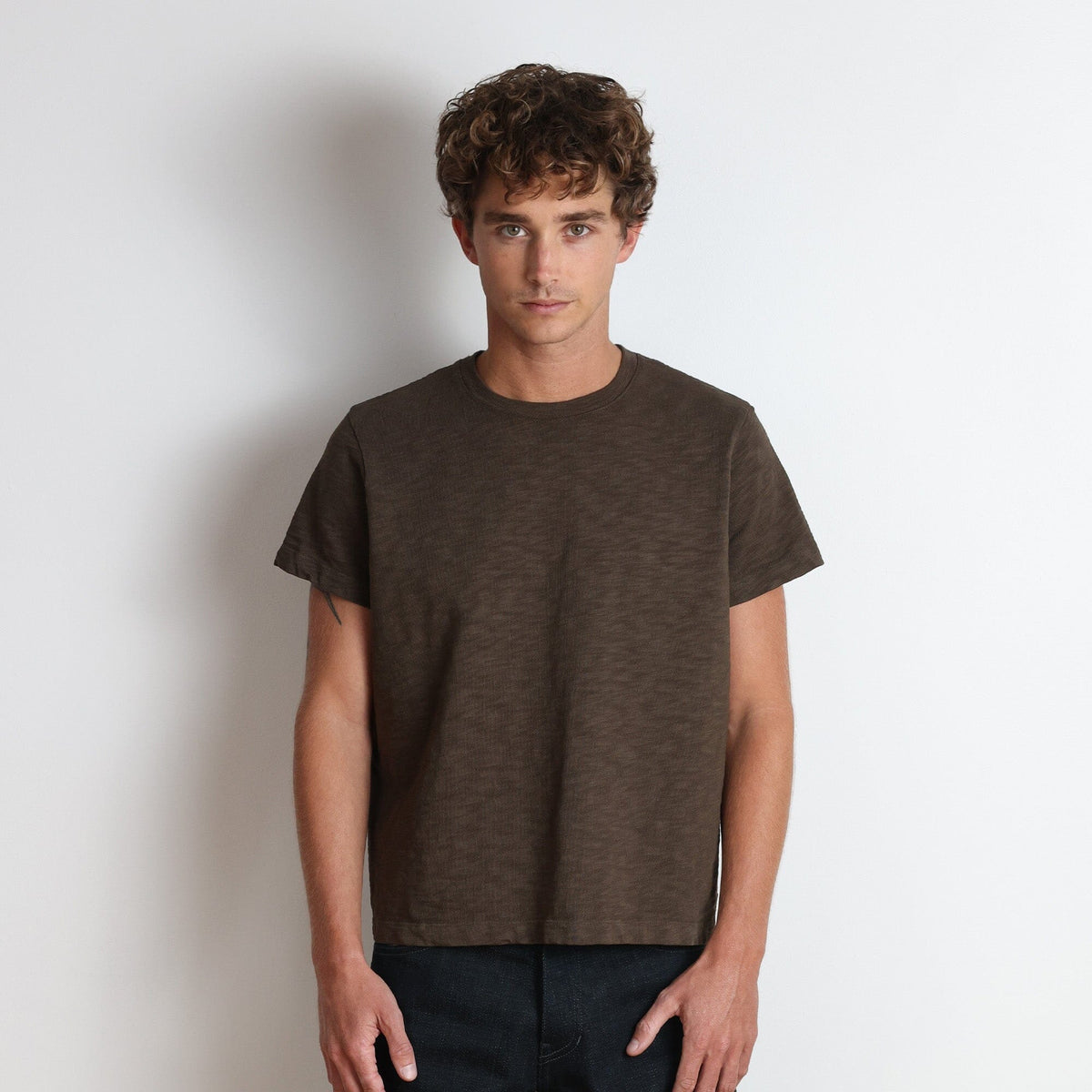 Silverlake Crop Tee III | Boxy, Relaxed Fit | Heavyweight Slub - Tobacco Brown