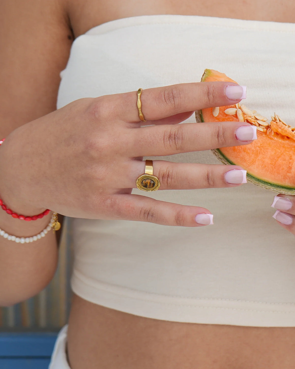 Salomé - Ring - Natural Stone - Stainless Steel - Adjustable