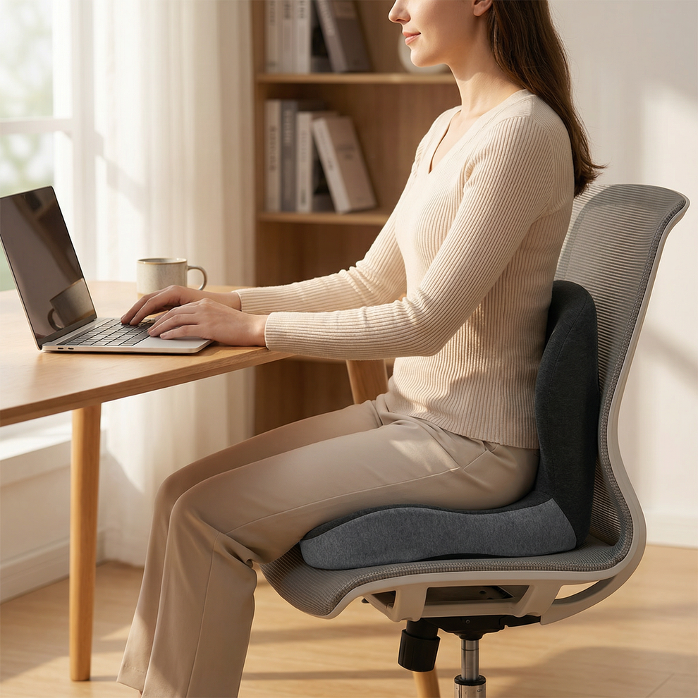 Cojín de asiento de espuma viscoelástica ergonómico y soporte lumbar para comodidad durante todo el día y alivio de la presión