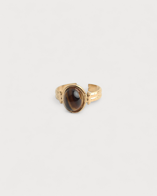 Megane - Ring - Natural Stone - Stainless Steel - Adjustable