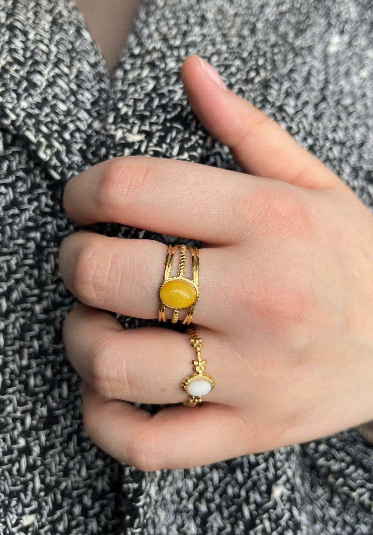 Lisa - Ring - Natural Stone - Stainless Steel - Adjustable